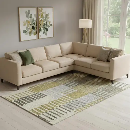 Brown Ivory And Gray Striped Washable Area Rug With UV Protection Photo 1