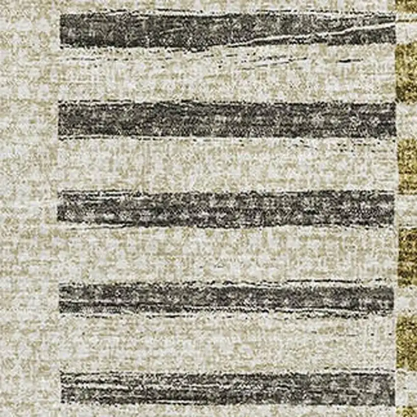 Brown Ivory And Gray Striped Washable Area Rug With UV Protection Photo 2