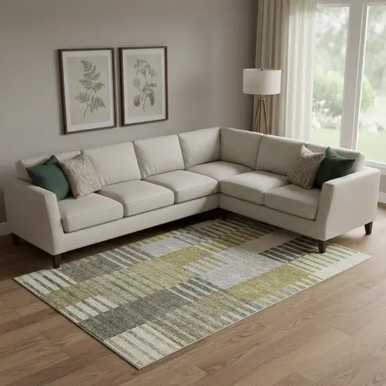 Brown Ivory And Gray Striped Washable Area Rug With UV Protection Photo 1