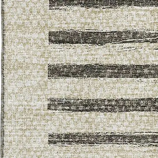 Brown Ivory And Gray Striped Washable Area Rug With UV Protection Photo 2