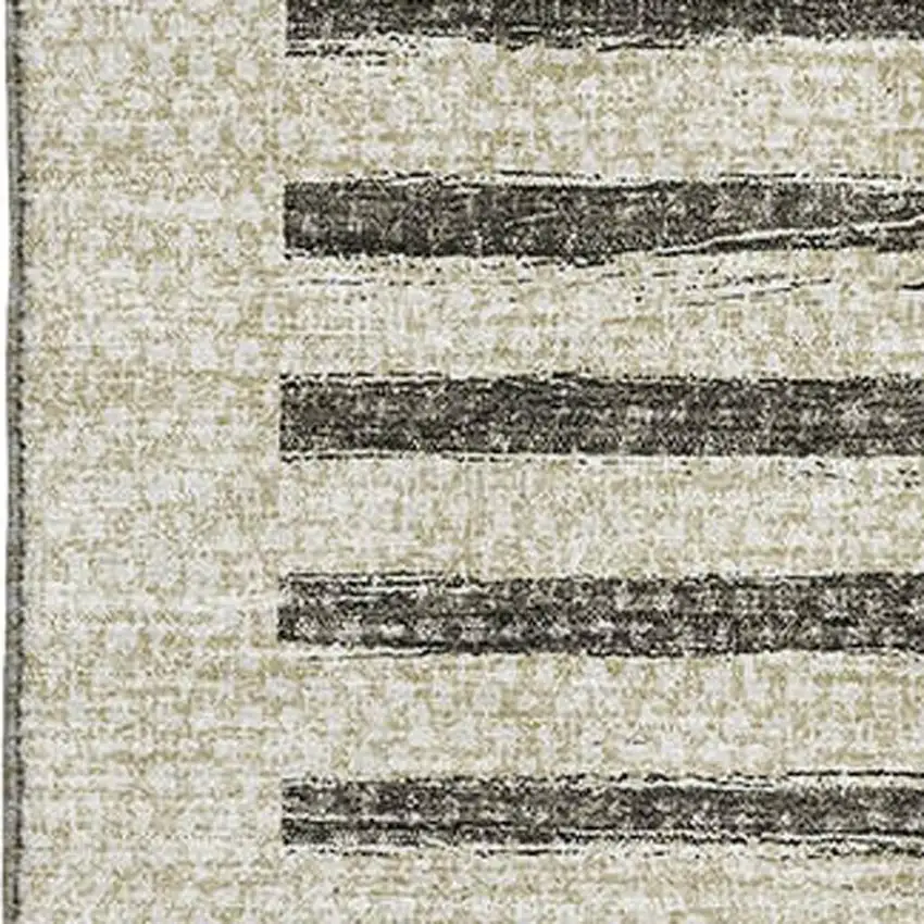 Brown Ivory And Gray Striped Washable Area Rug With UV Protection Photo 2