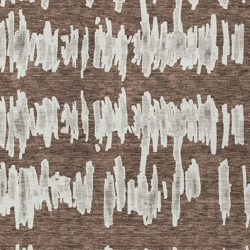 Brown Ivory And Gray Striped Washable Indoor Outdoor Area Rug Photo 6