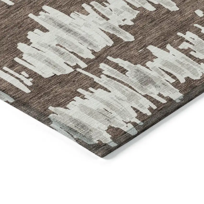 Brown Ivory And Gray Striped Washable Indoor Outdoor Area Rug Photo 4