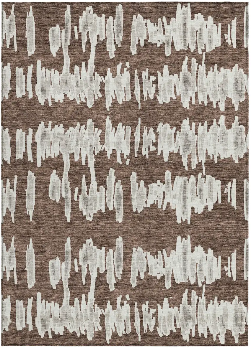 Brown Ivory And Gray Striped Washable Indoor Outdoor Area Rug Photo 8