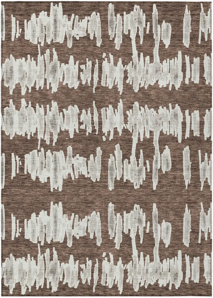 Brown Ivory And Gray Striped Washable Indoor Outdoor Area Rug Photo 2