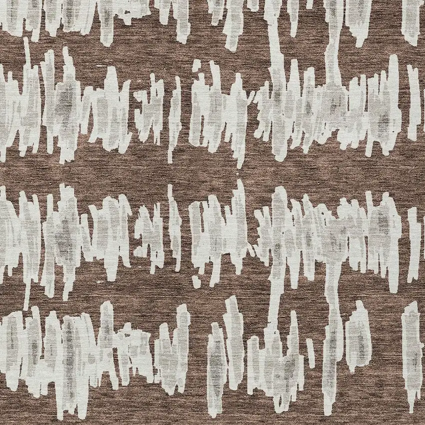Brown Ivory And Gray Striped Washable Indoor Outdoor Area Rug Photo 6