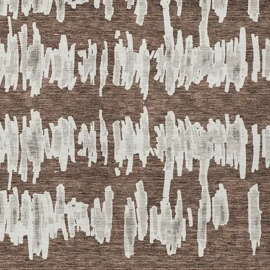 Brown Ivory And Gray Striped Washable Indoor Outdoor Area Rug Photo 6
