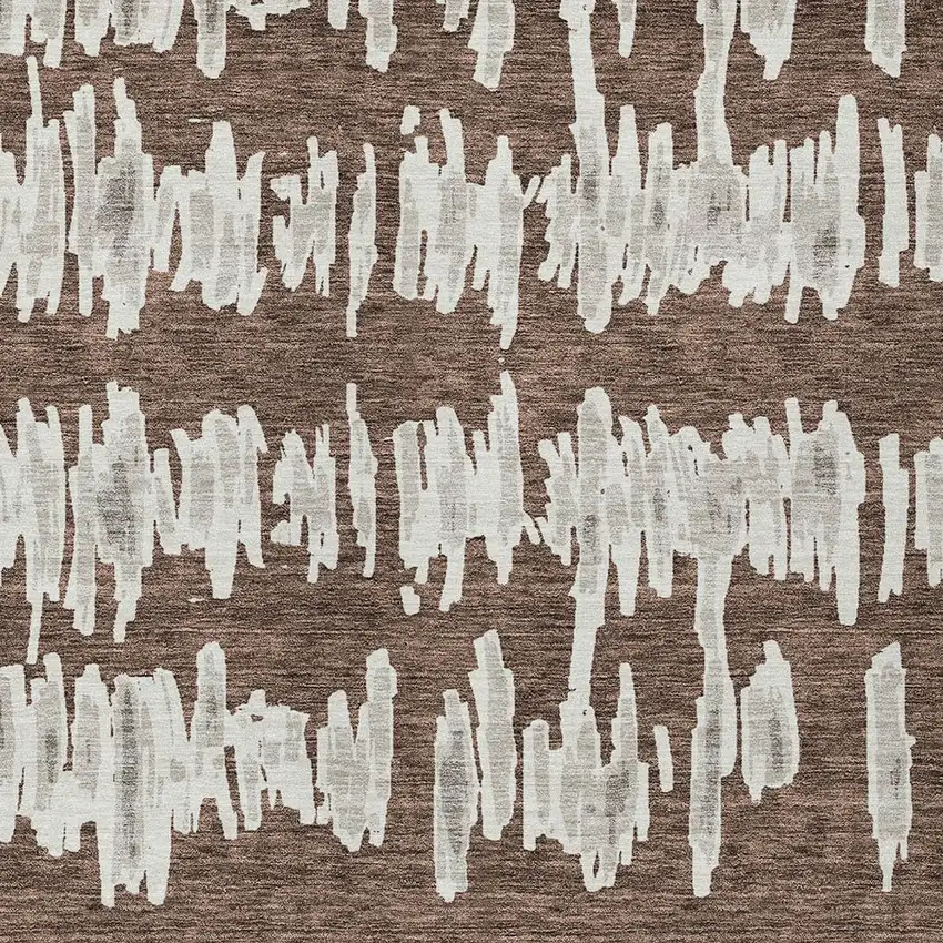 Brown Ivory And Gray Striped Washable Indoor Outdoor Area Rug Photo 6