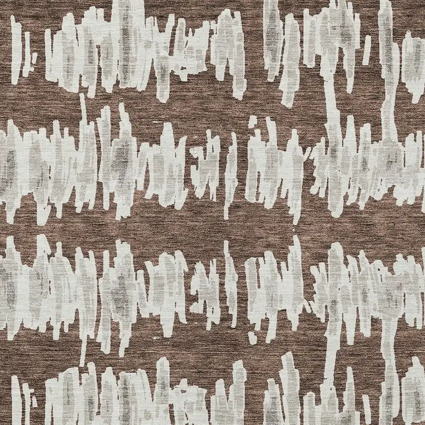 Brown Ivory And Gray Striped Washable Indoor Outdoor Area Rug Photo 6