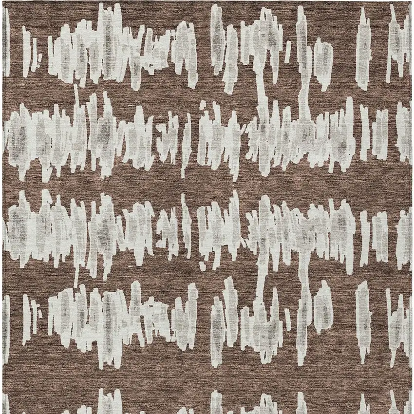 Brown Ivory And Gray Striped Washable Indoor Outdoor Area Rug Photo 8