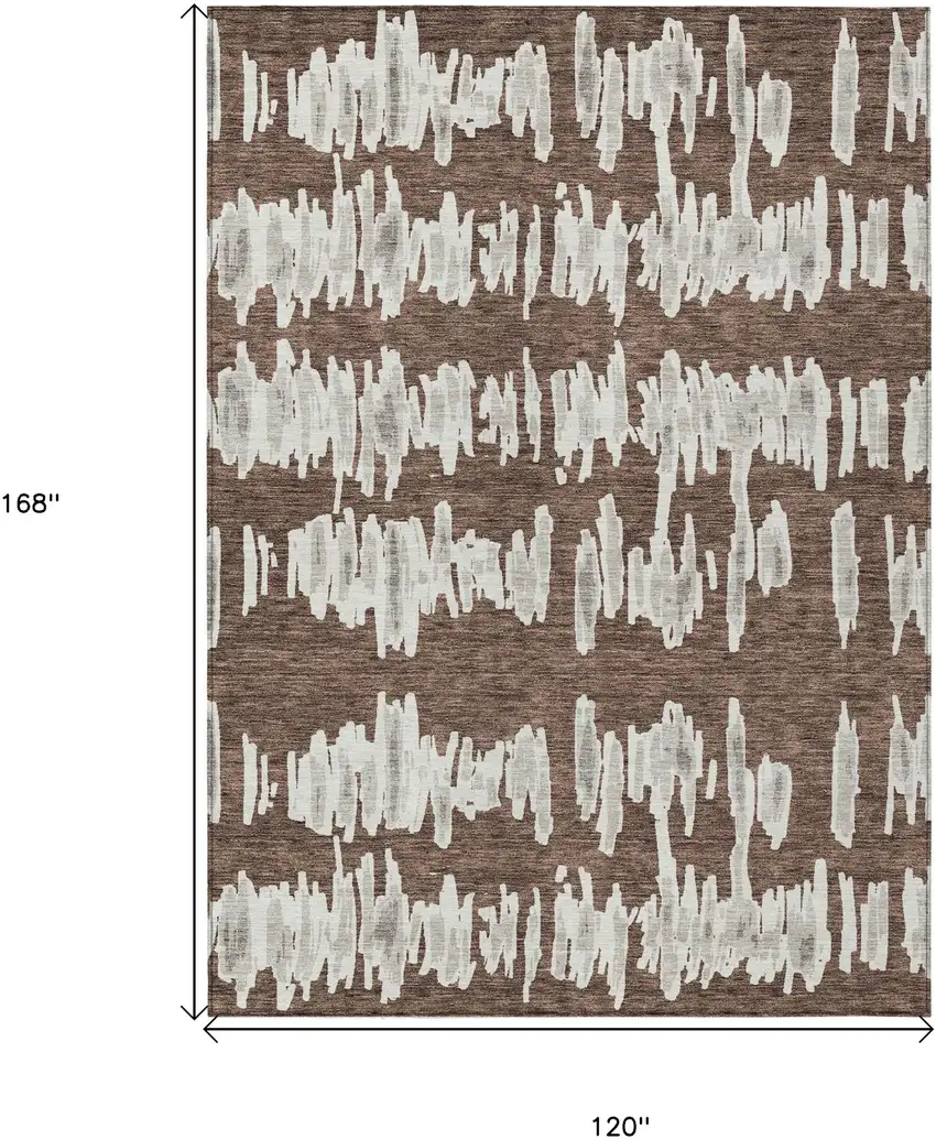 Brown Ivory And Gray Striped Washable Indoor Outdoor Area Rug Photo 3