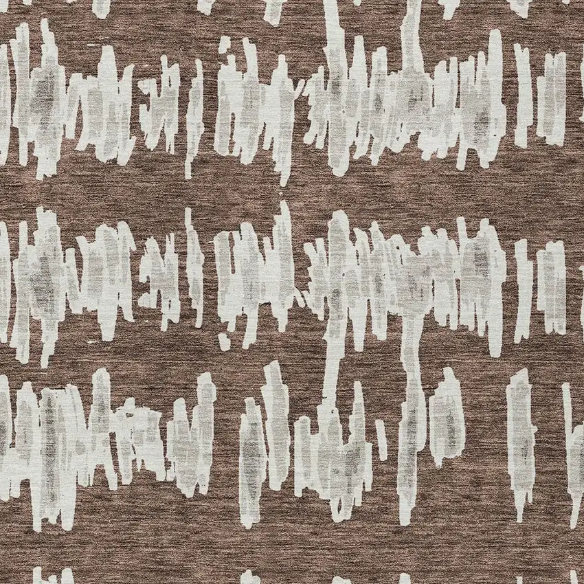 Brown Ivory And Gray Striped Washable Indoor Outdoor Area Rug Photo 6