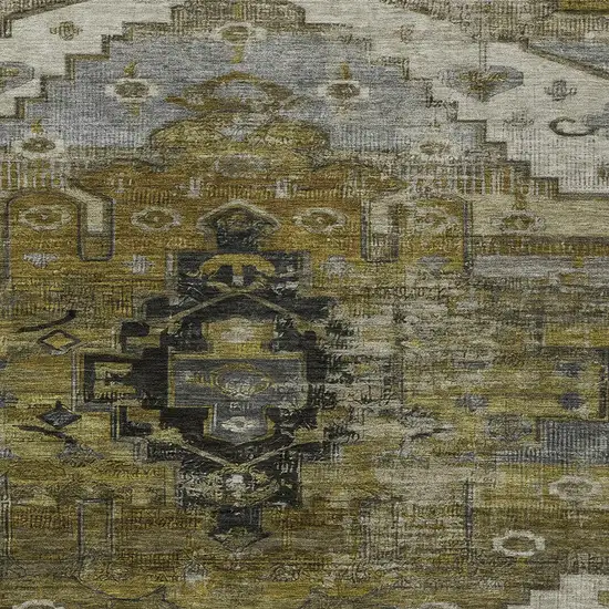 Brown Ivory And Gray Tribal Washable Indoor Outdoor Area Rug Photo 8