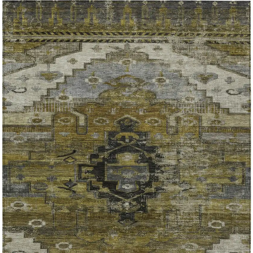 Brown Ivory And Gray Tribal Washable Indoor Outdoor Area Rug Photo 6