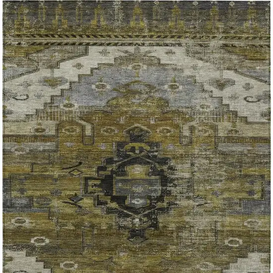 Brown Ivory And Gray Tribal Washable Indoor Outdoor Area Rug Photo 4
