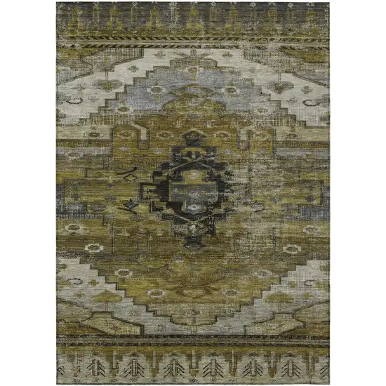 Brown Ivory And Gray Tribal Washable Indoor Outdoor Area Rug Photo 1