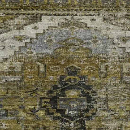 Brown Ivory And Gray Tribal Washable Indoor Outdoor Area Rug Photo 3