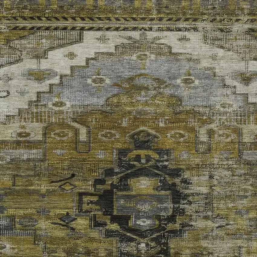 Brown Ivory And Gray Tribal Washable Indoor Outdoor Area Rug Photo 3