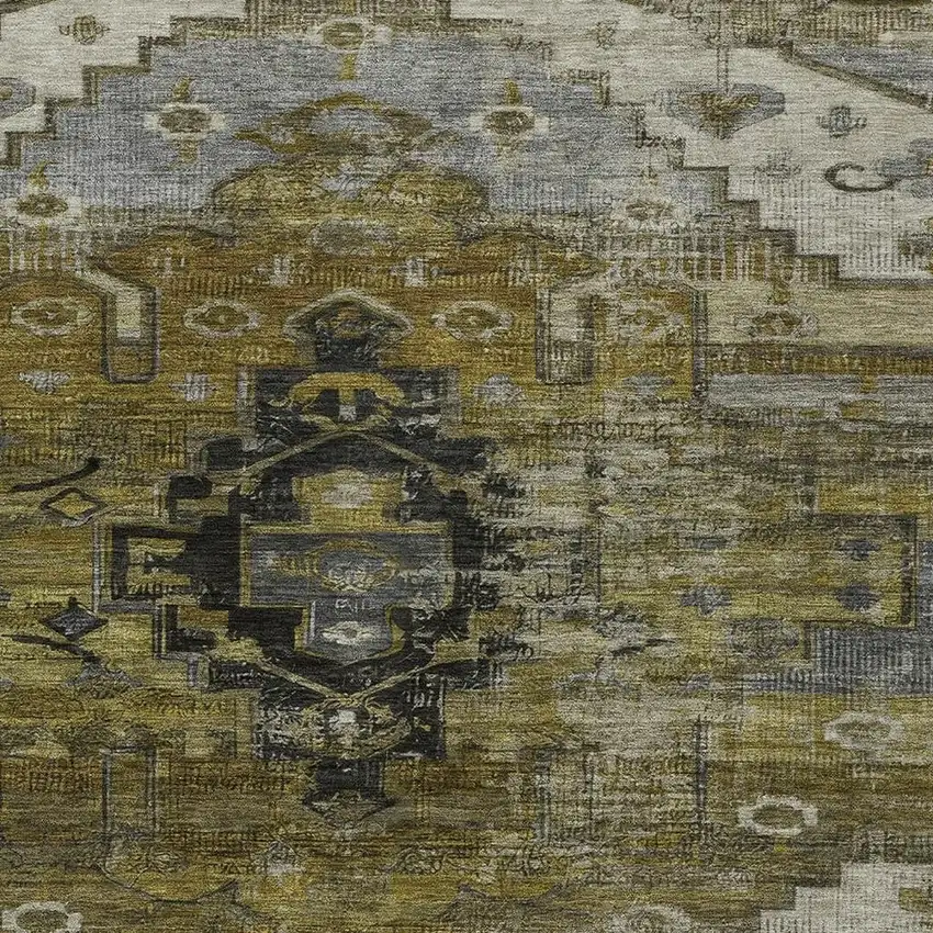 Brown Ivory And Gray Tribal Washable Indoor Outdoor Area Rug Photo 4