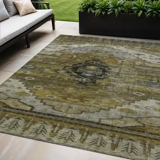 Brown Ivory And Gray Tribal Washable Indoor Outdoor Area Rug Photo 2