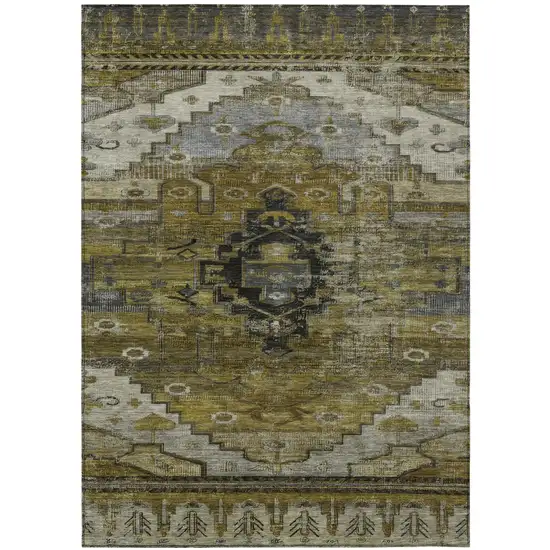 Brown Ivory And Gray Tribal Washable Indoor Outdoor Area Rug Photo 2