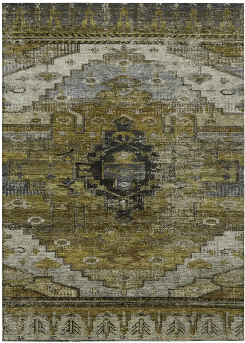 Brown Ivory And Gray Tribal Washable Indoor Outdoor Area Rug Photo 2
