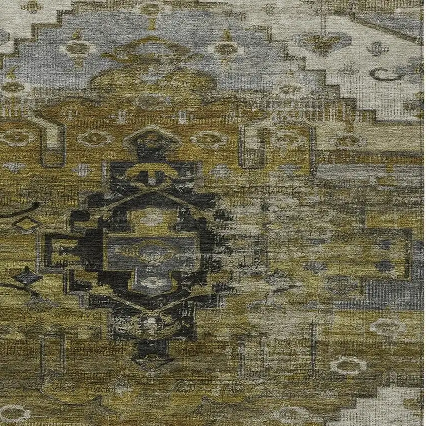 Brown Ivory And Gray Tribal Washable Indoor Outdoor Area Rug Photo 4