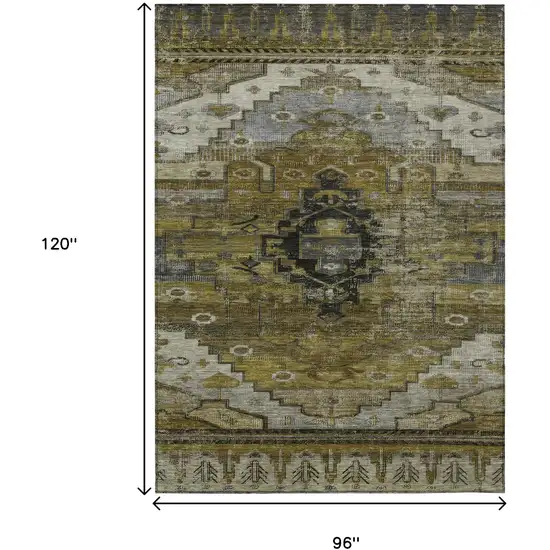Brown Ivory And Gray Tribal Washable Indoor Outdoor Area Rug Photo 9
