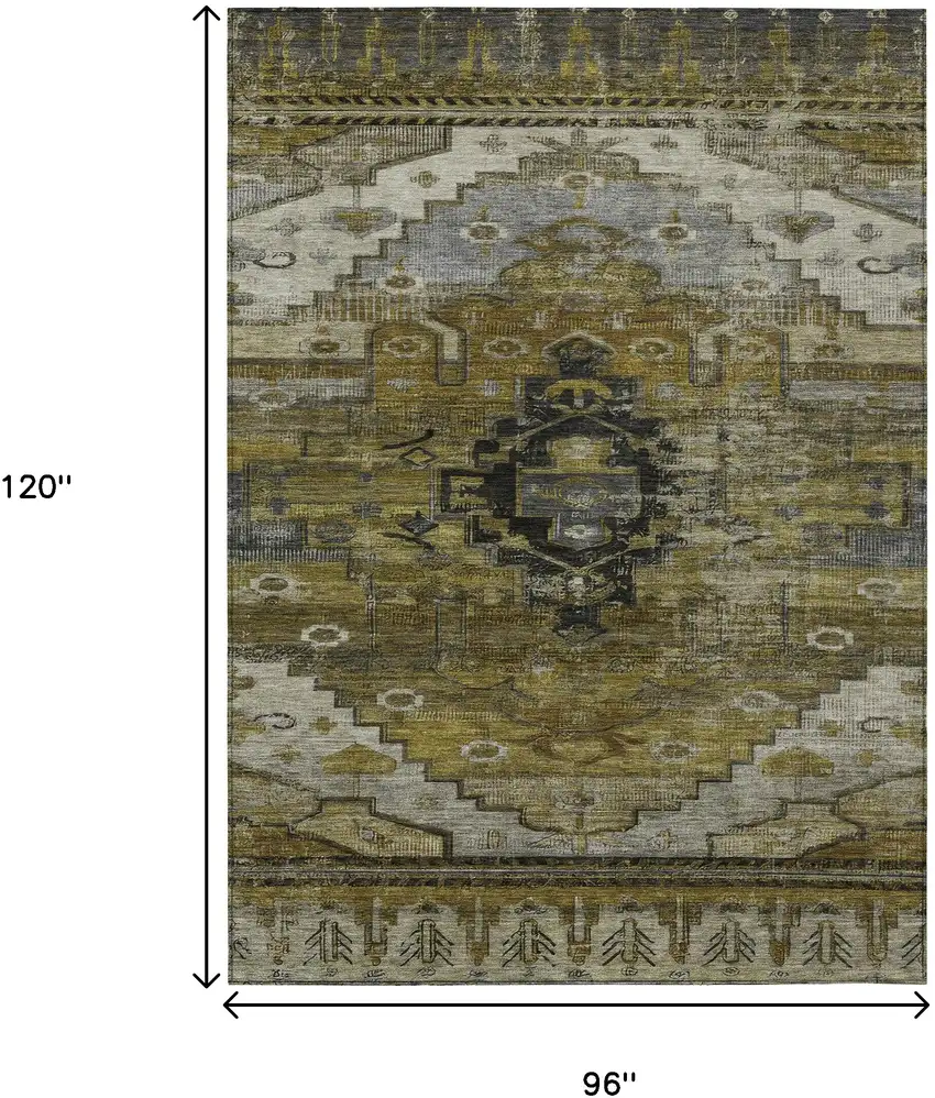 Brown Ivory And Gray Tribal Washable Indoor Outdoor Area Rug Photo 9