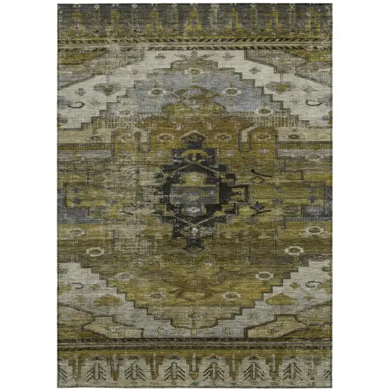 Brown Ivory And Gray Tribal Washable Indoor Outdoor Area Rug Photo 3