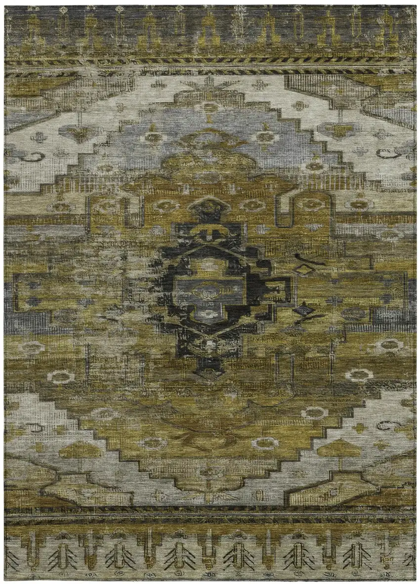 Brown Ivory And Gray Tribal Washable Indoor Outdoor Area Rug Photo 3