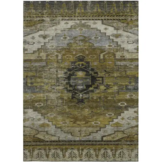 Brown Ivory And Gray Tribal Washable Indoor Outdoor Area Rug Photo 3