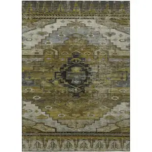 Photo of Brown Ivory And Gray Tribal Washable Indoor Outdoor Area Rug