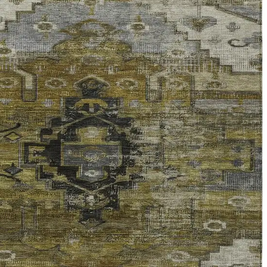 Brown Ivory And Gray Tribal Washable Indoor Outdoor Area Rug Photo 4