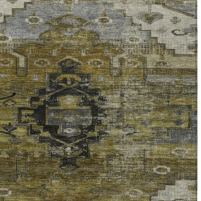 Brown Ivory And Gray Tribal Washable Indoor Outdoor Area Rug Photo 4