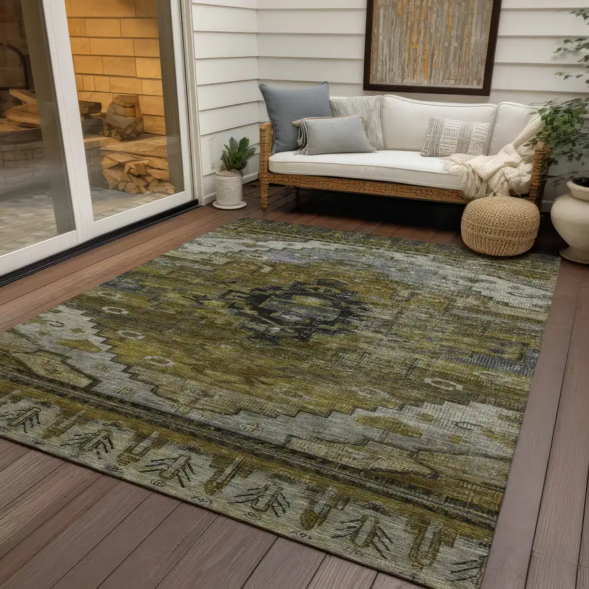 Brown Ivory And Gray Tribal Washable Indoor Outdoor Area Rug Photo 6