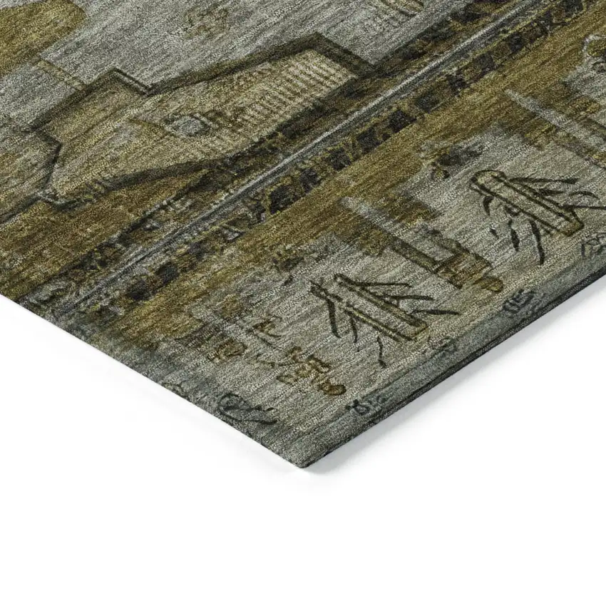 Brown Ivory And Gray Tribal Washable Indoor Outdoor Area Rug Photo 9