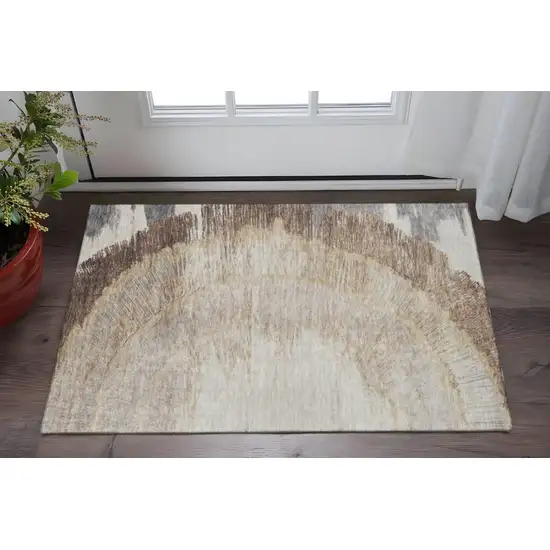 Brown Ivory And Gray Woodland Lodge Washable Area Rug With UV Protection Photo 2