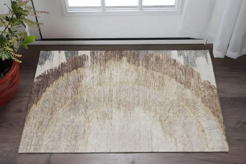 Brown Ivory And Gray Woodland Lodge Washable Area Rug With UV Protection Photo 2