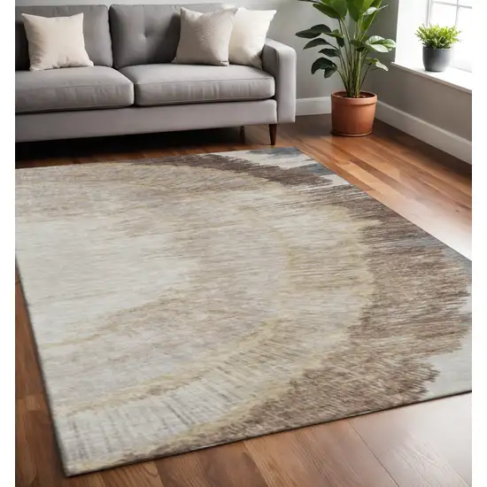 Brown Ivory And Gray Woodland Lodge Washable Area Rug With UV Protection Photo 2