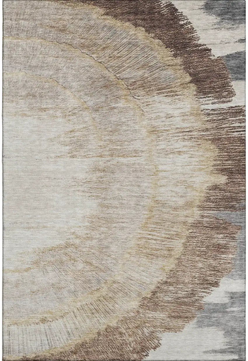 Brown Ivory And Gray Woodland Lodge Washable Area Rug With UV Protection Photo 1