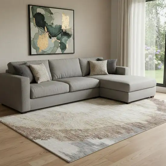 Brown Ivory And Gray Woodland Lodge Washable Area Rug With UV Protection Photo 1