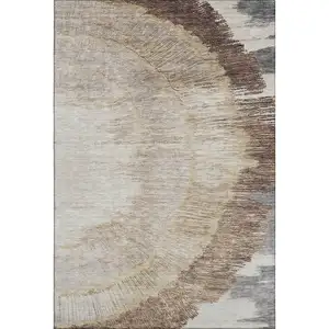 Photo of Brown Ivory And Gray Woodland Lodge Washable Area Rug With UV Protection