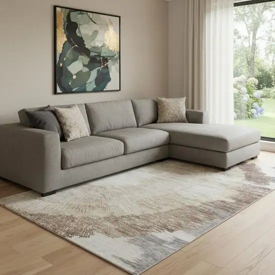 Brown Ivory And Gray Woodland Lodge Washable Area Rug With UV Protection Photo 1