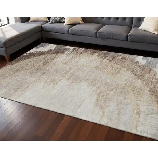 Brown Ivory And Gray Woodland Lodge Washable Area Rug With UV Protection Photo 2
