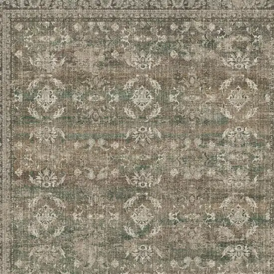 Brown Ivory And Green Floral Medallion Distressed Washable Area Rug Photo 4