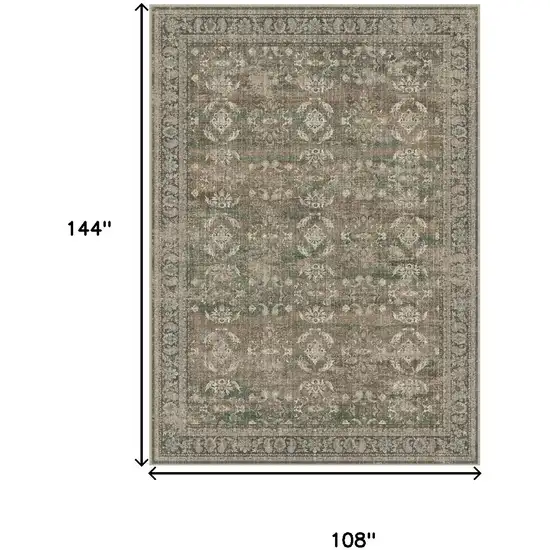 Brown Ivory And Green Floral Medallion Distressed Washable Area Rug Photo 3