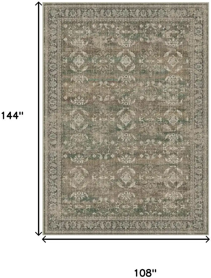 Brown Ivory And Green Floral Medallion Distressed Washable Area Rug Photo 3
