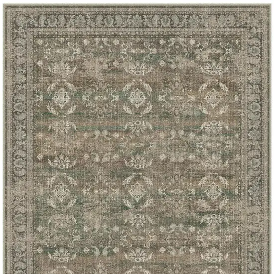 Brown Ivory And Green Floral Medallion Washable Area Rug Photo 5