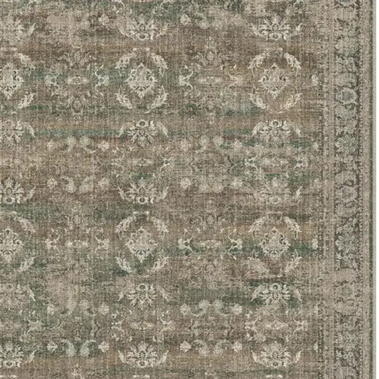 Brown Ivory And Green Floral Medallion Washable Area Rug Photo 4